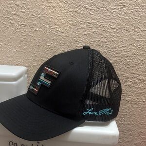 Black Trucker Hat with Logo and Blue Embroidery